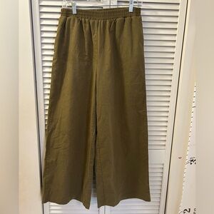 Wide Leg Olive Green Cotton/Linen Pants